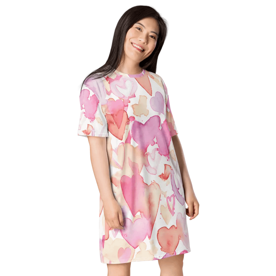 Happy Valentine Love seamless watercolour hearts Pattern T-shirt Dress product image (8)