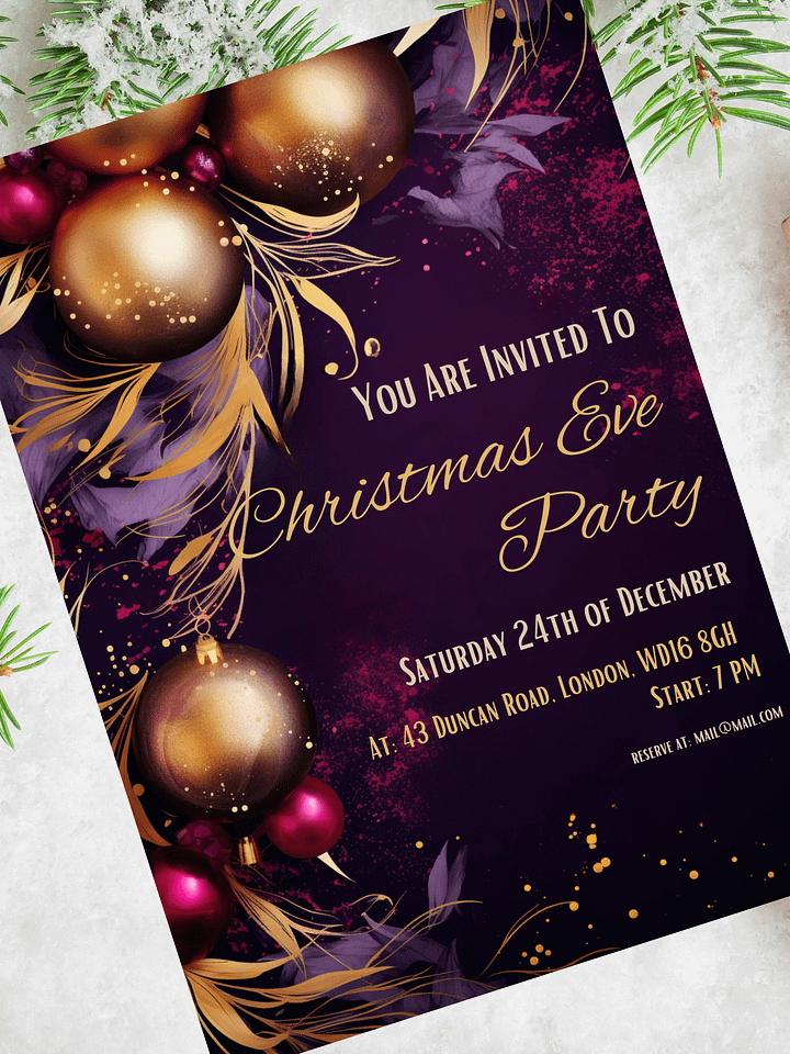 Stunning Purple and Gold Christmas Party Invitation | Editable in Canva | Christmas Party Printable | Holiday Invitation Template | Canva product image (2)