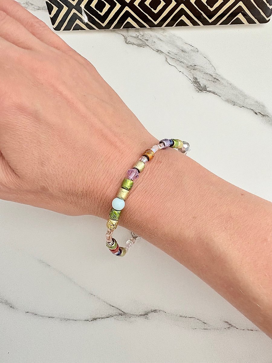 Iridescent Glow | Pearlescent & Mirrored Beaded Bracelet | Handmade 7.5" Stretch Bracelet | Coastal Charm Jewelry by Monique Faella Designs™ | MFD-00056 product image (5)