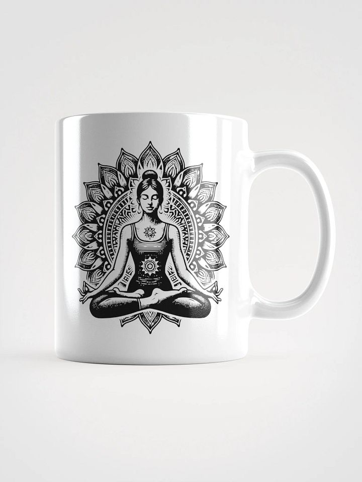 Taza blanca brillante con Mujer Meditando product image (1)