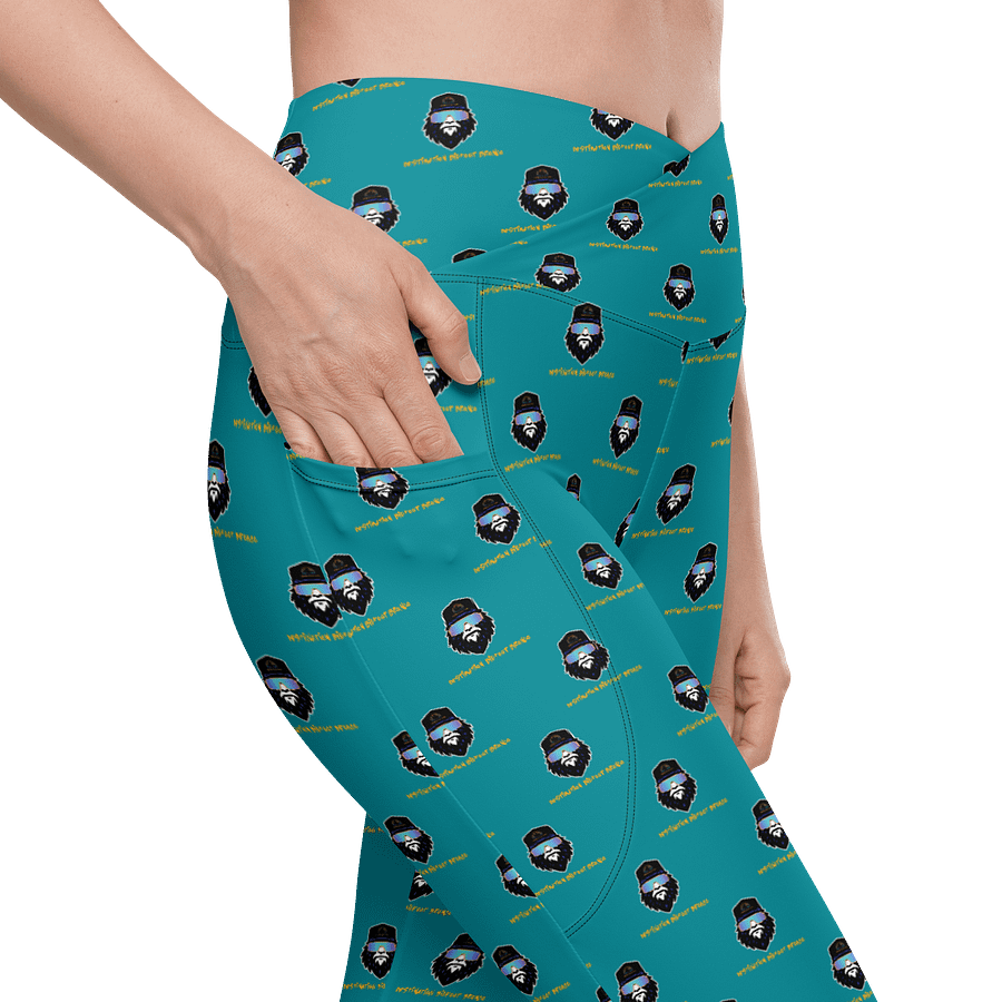 Synthsquatch Fitness Bigfoot Monogram Logo All-Over Print Crossover Leggings With Pockets (Teal) product image (9)