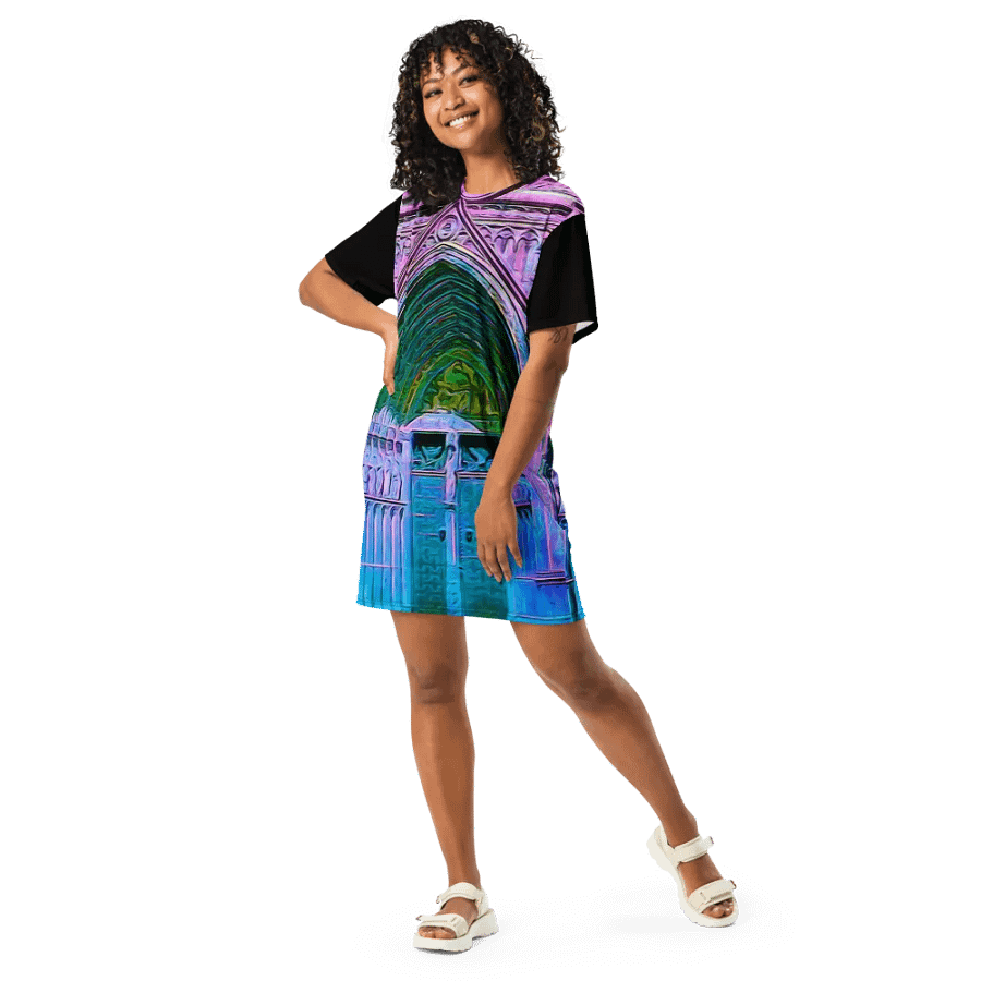 Pink and Blue Cathedral Doors Tshirt Dress product image (9)