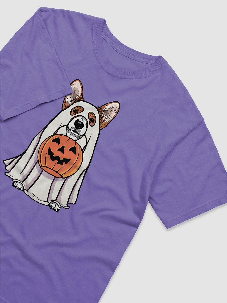 Funny Halloween Pembroke Welsh Corgi(Red) T-Shirt | Funny Corgi Wearing a Ghost Costume and Holding a Pumpkin Basket product image (29)