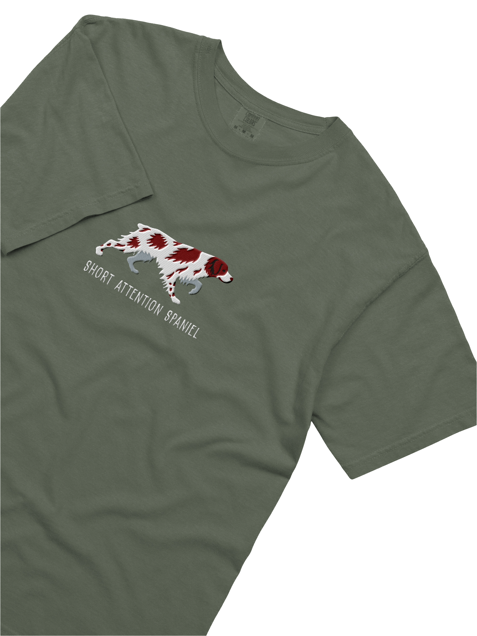 Short Attention Spaniel T-Shirt(Embroidered) of a Brittany Spaniel(Liver & White) product image (25)
