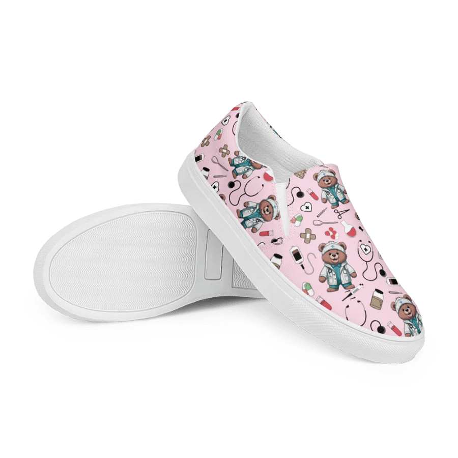 Cute Medical Bears Slip-On Canvas Shoes (Pink) product image (7)