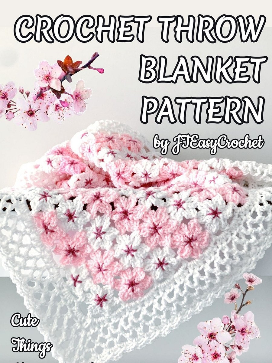 Cherry Blossom Flower Baby Blanket, Sakura Flower Motif Crochet Pattern for Floral Throw Blanket product image (4)