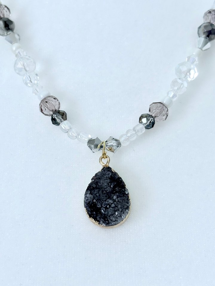 Midnight Tide Druzy Pendant Necklace | Handmade Glass Beaded Jewelry | Monique Faella Designs™ | MFD-00189 product image (2)