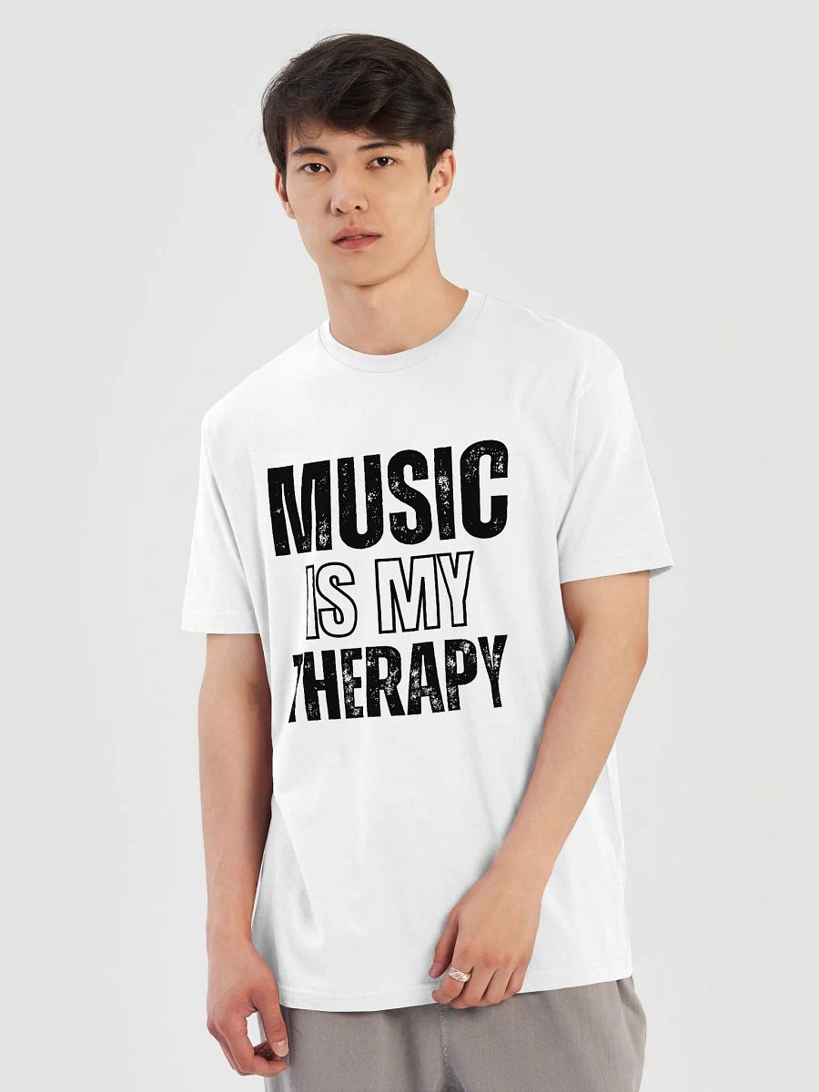 GRAPHIC T-SHIRT NEXT LEVEL WHITE T-SHIRT "MUSIC IS MY THERAPY" SLOGAN product image (5)
