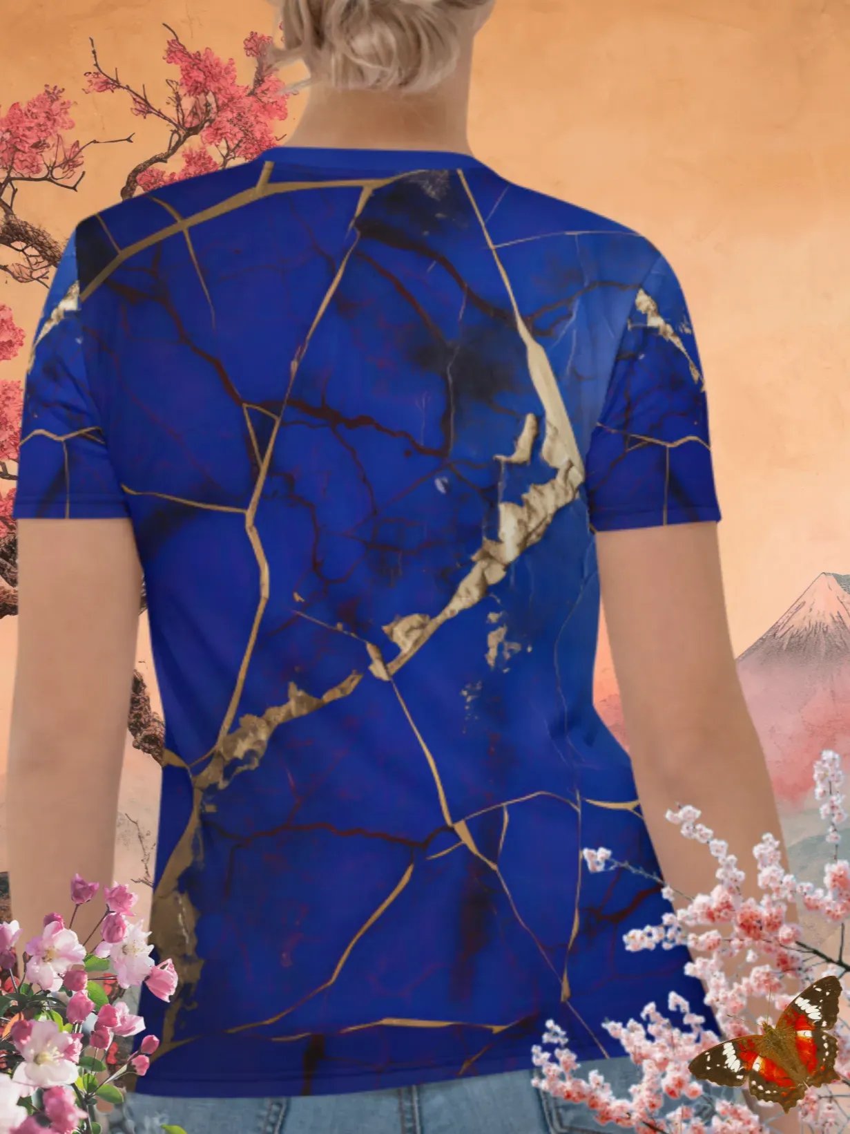 Elegant Blue Kintsugi T-Shirt product image (4)