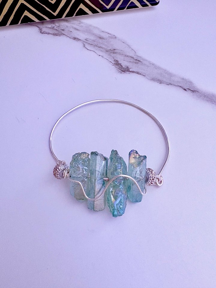 Handmade 7" Wire Wrapped Bracelet | Light Green Crystals | Coastal Charm Jewelry by Monique Faella Designs™ | MFD-00171 product image (1)