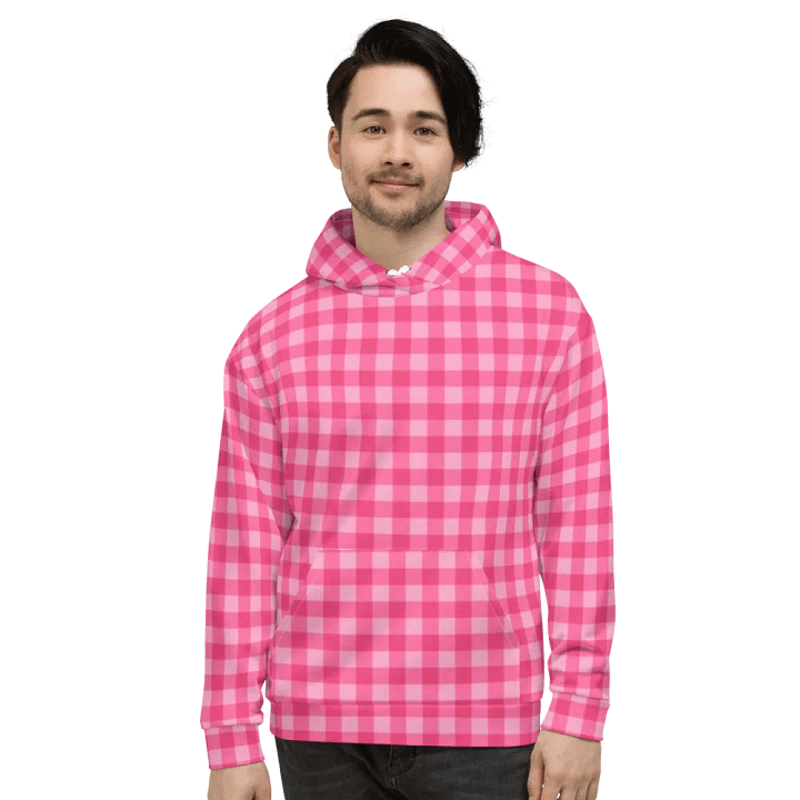 Bright Pink Checkered Plaid Hoodie product image (2)