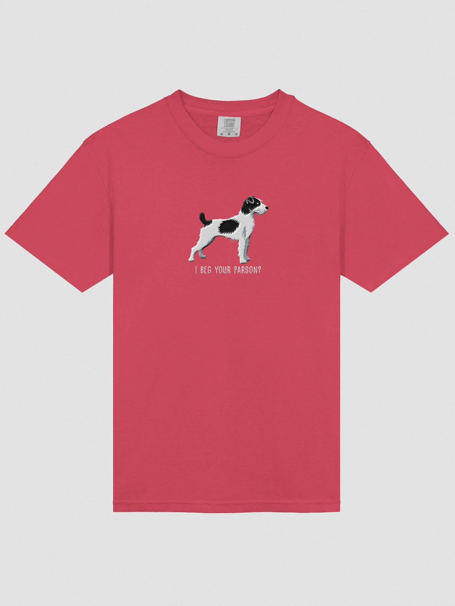 I Beg Your Parson? T-Shirt(Embroidered) of a Parson Russell Terrier(Black & White) product image (6)