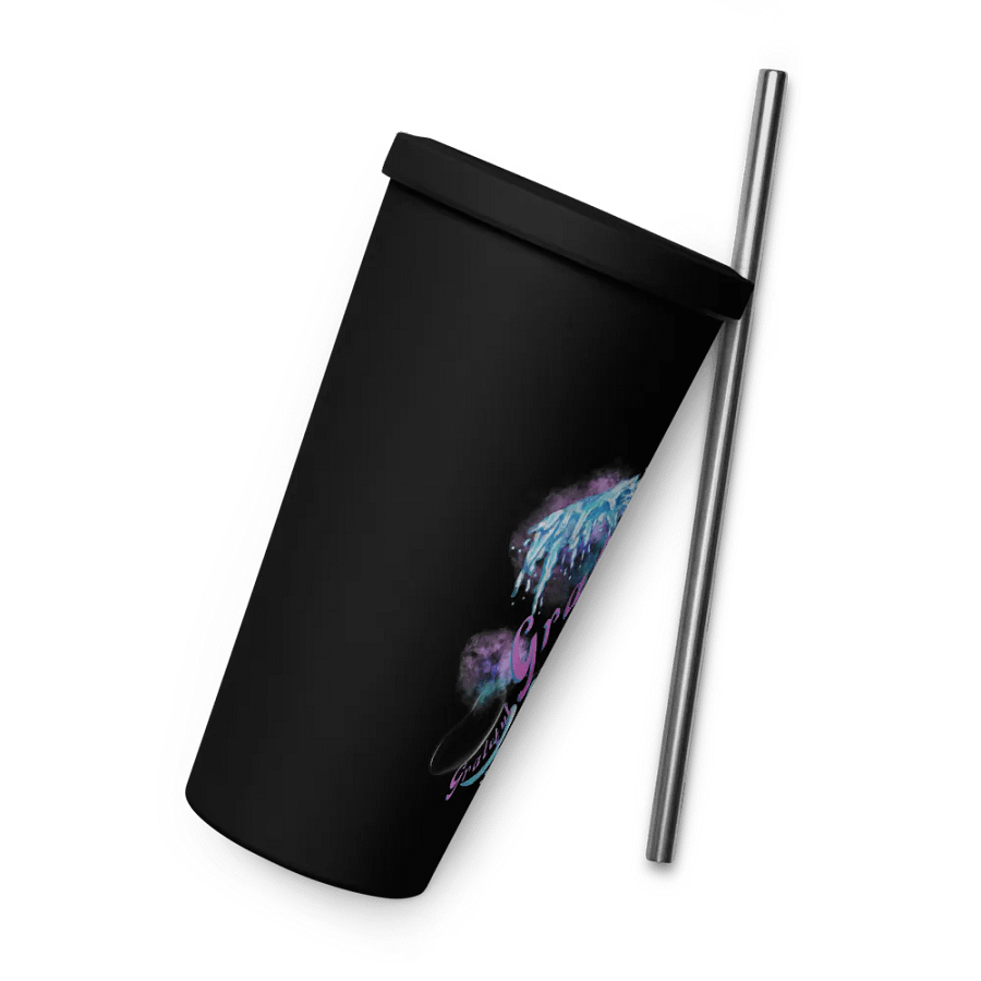 Insulated tumbler with beautiful swirly blue water splash and drops design featuring “grateful’ product image (9)