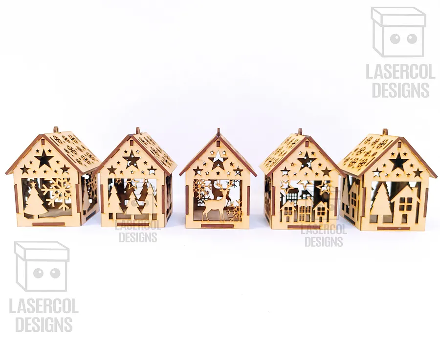 Christmas House Ornaments Set 4 (2 Sizes, 5 Styles) - Laser Cut Files product image (9)