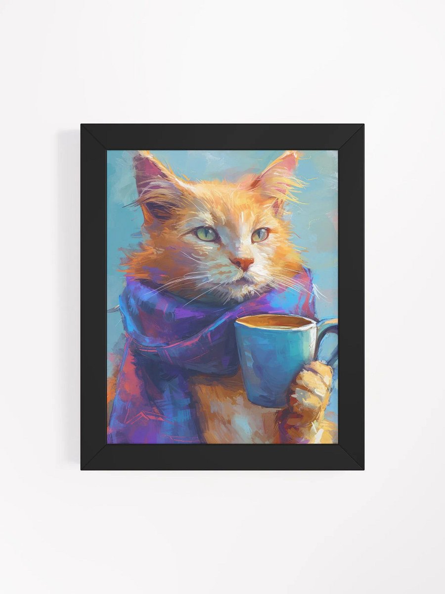 Whimsical Cat with Blue Scarf Framed Poster product image (16)