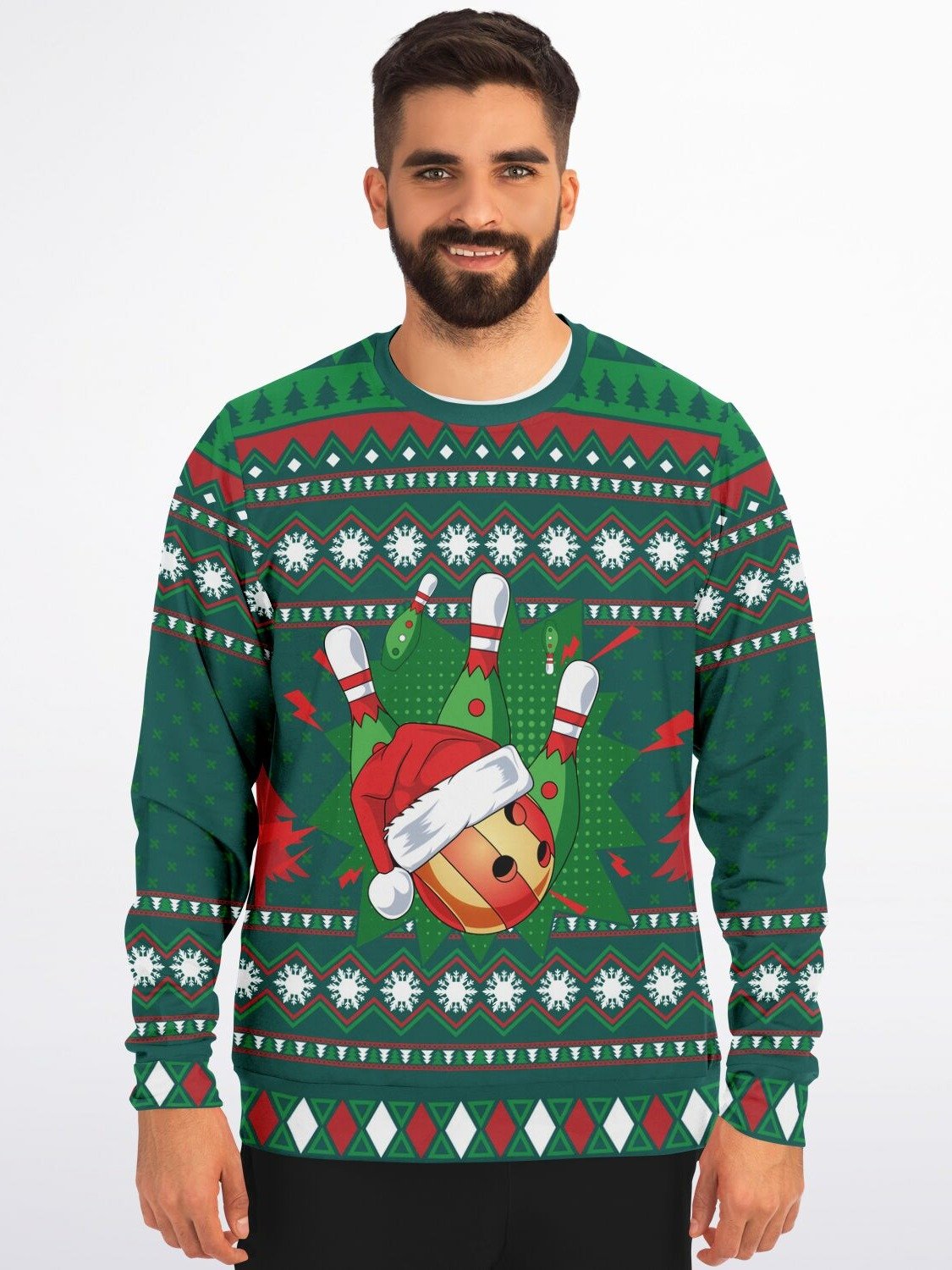 "Happy Bowling" Ugly Christmas Sweater | Santa Hat Ball Graphic Sweatshirt | Bowling Fan Holiday Outfit product image (1)