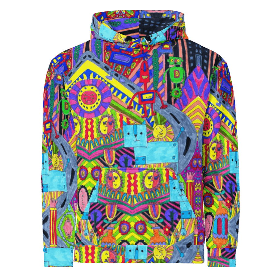 Abstract Colourful Doodle Robots Unisex Pull Over Hoodie product image (3)