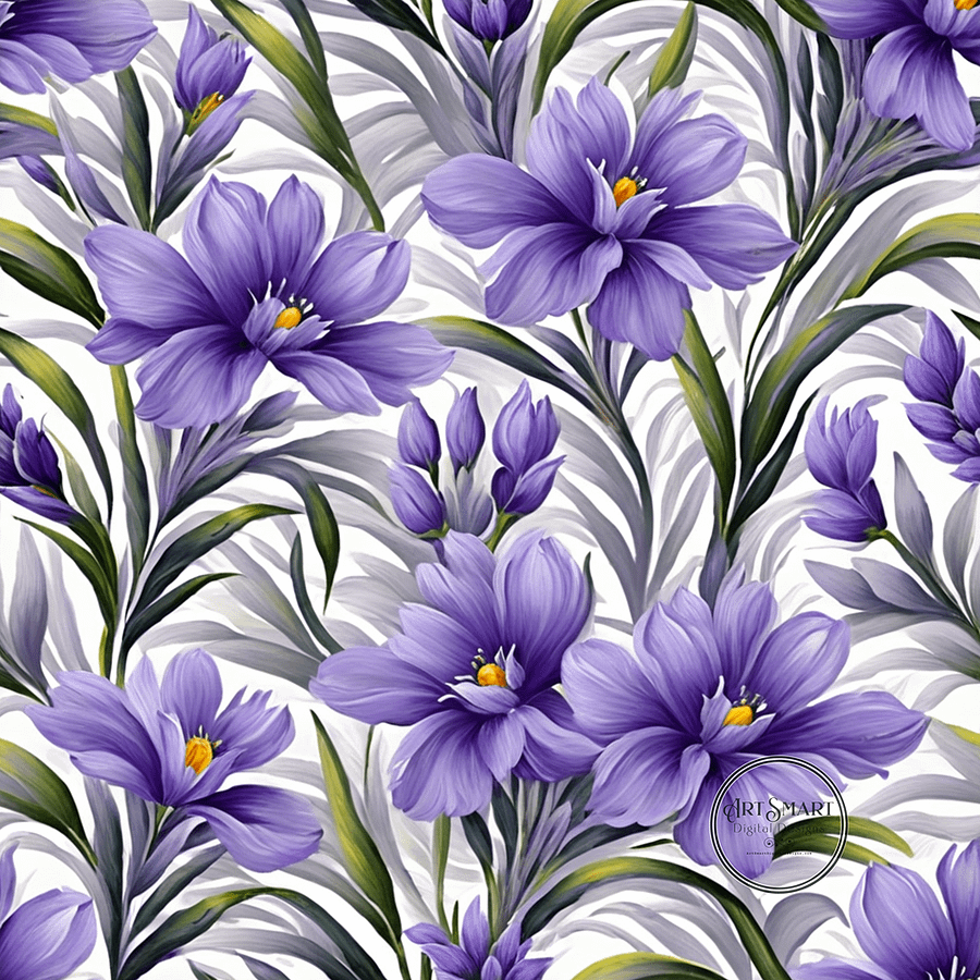 Seamless Pattern - Purple Floral Pattern on White Background product image (1)