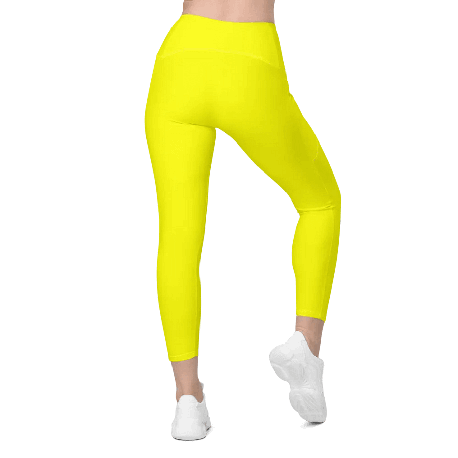 Plain Color Yellow Crossover Leggings with Pockets product image (2)