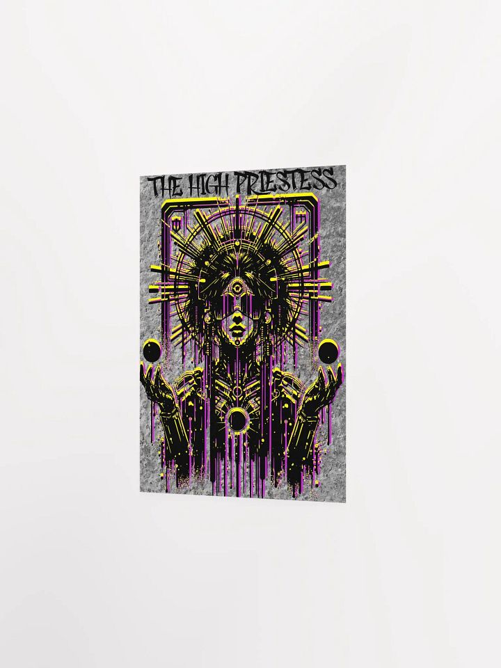 Cyberpunk Tarot Wall Art Poster – "The High Priestess" Card with Crystalline Headdress & Floating Orbs – Futuristic Graffiti Stencil Art Print product image (8)