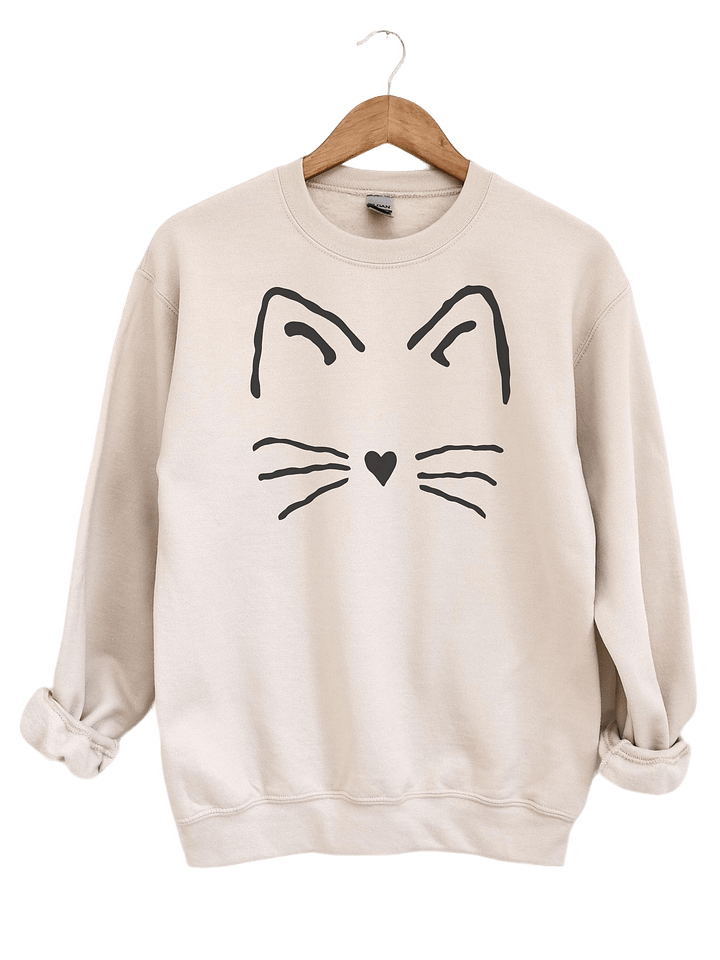 Minimal Cat Face Sweatshirt – Cute Whiskers & Heart Nose product image (1)