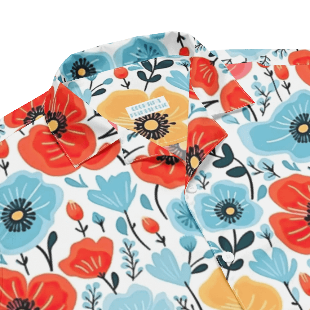 Retro Poppies Blue Red Hawaiian Shirt product image (5)