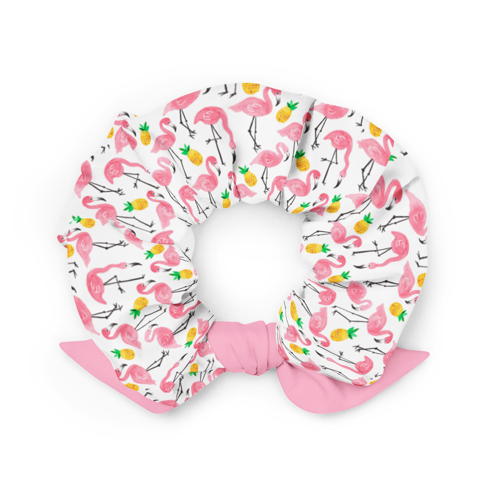 Flamingo & Pineapple Scrunchie with Pink Bow | Sustainable Hair Accessory product image (2)