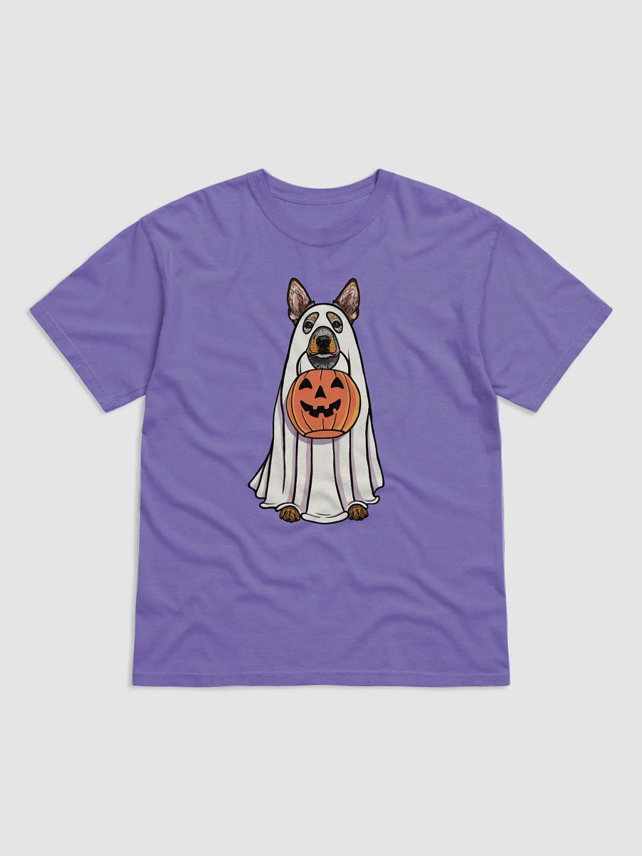 Funny Halloween Australian Cattle Dog T-Shirt | Funny Blue Heeler Wearing a Ghost Costume and Holding a Pumpkin Basket product image (27)