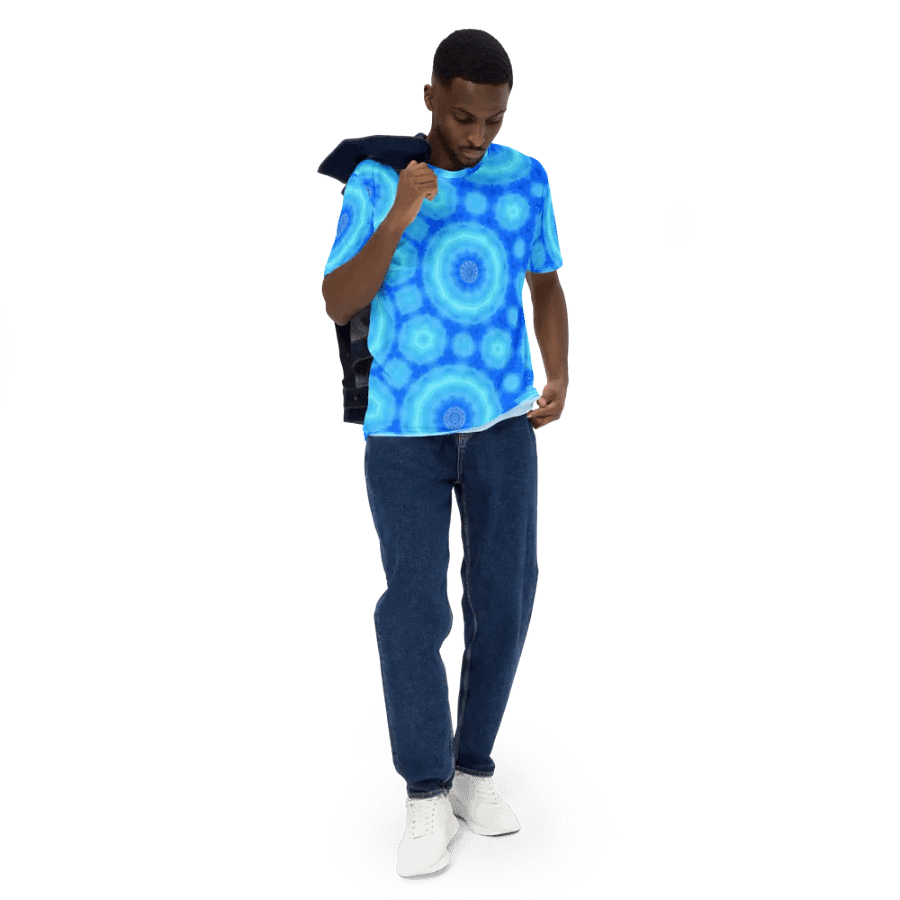 Abstract Circular Pattern in Blues Men's Crew Neck T Shirt product image (5)