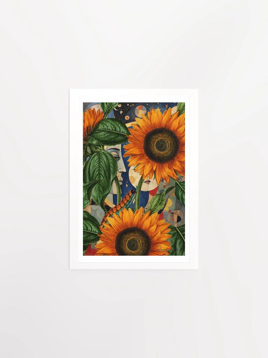 'Hidden in the Garden' by Edward Martin Mixed Media Collage: Celestial Sunflowers Poster product image (2)