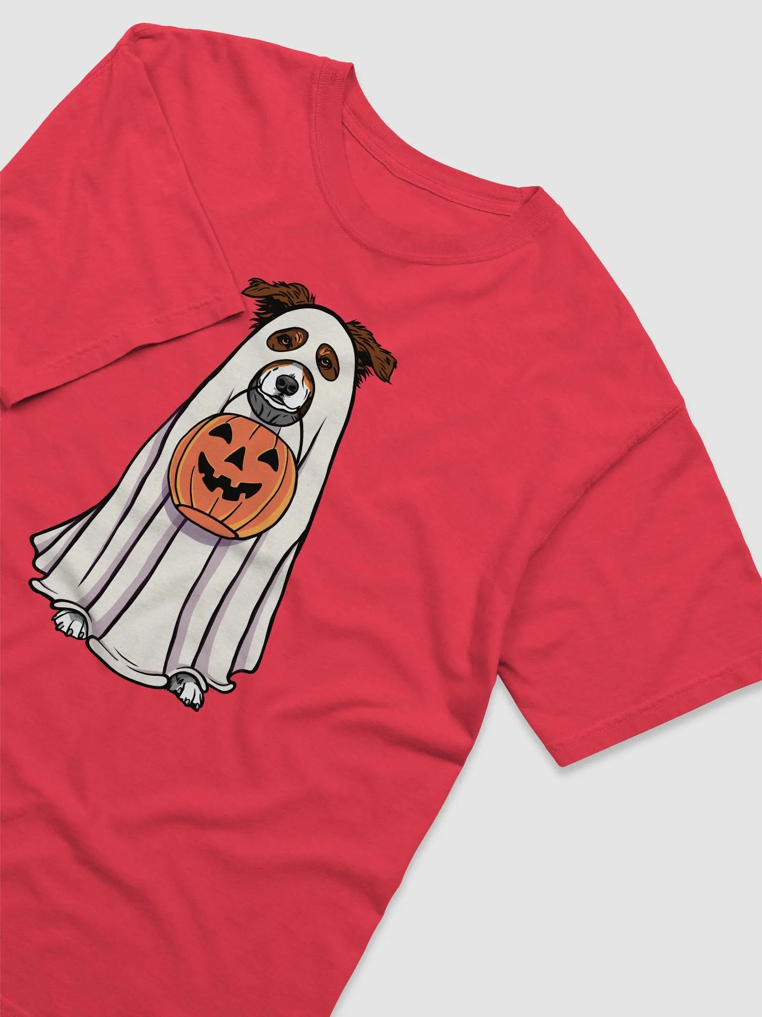 Funny Halloween Australian Shepherd(Red Tricolor)T-Shirt | Funny Aussie Wearing a Ghost Costume and Holding a Pumpkin Basket product image (15)