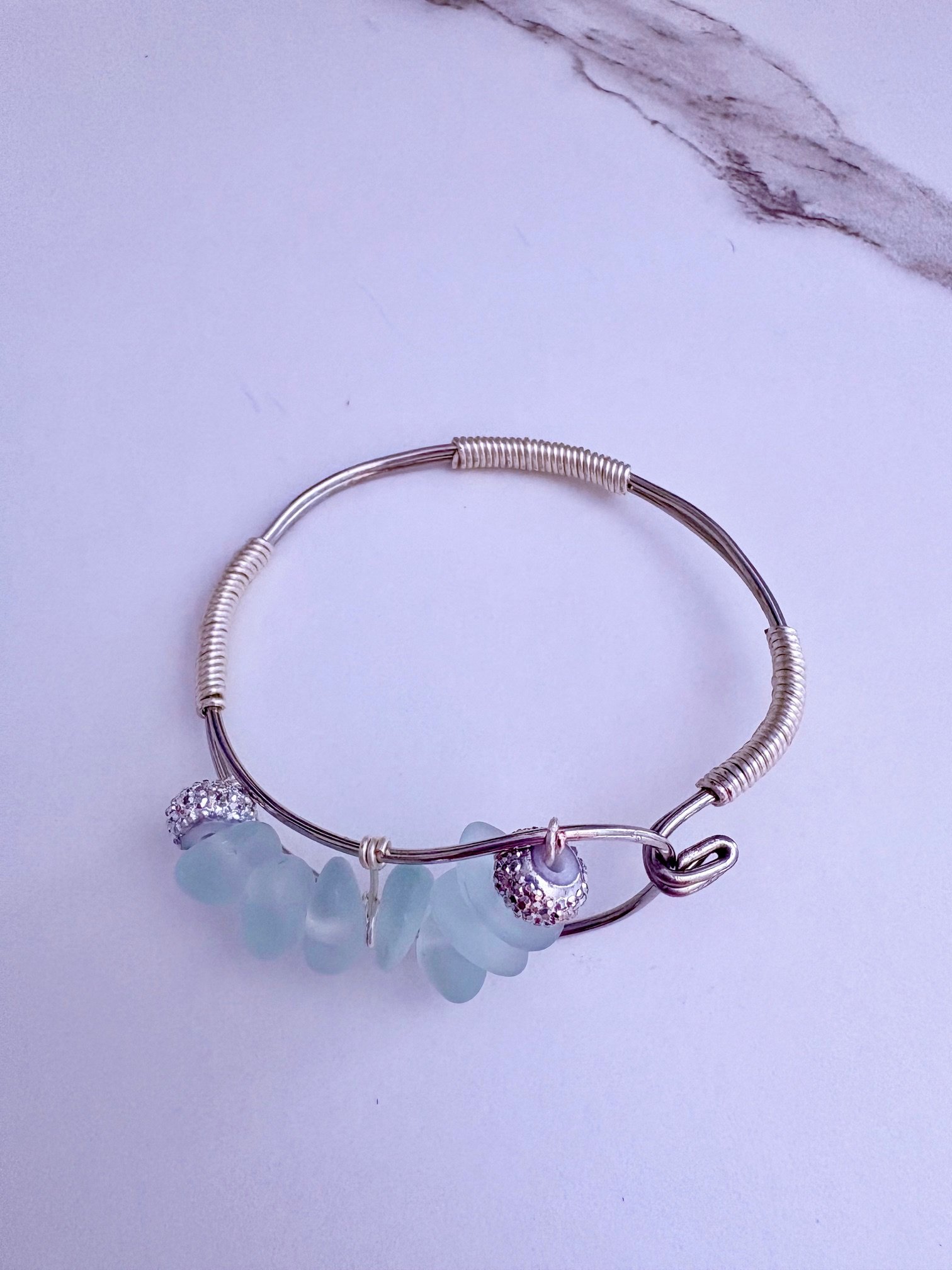 MFD-00199 | Seafoam Pebble Tide Bracelet | Wire-Wrapped Sea Glass | Handmade 6" Coastal Charm by Monique Faella Designs™ product image (4)