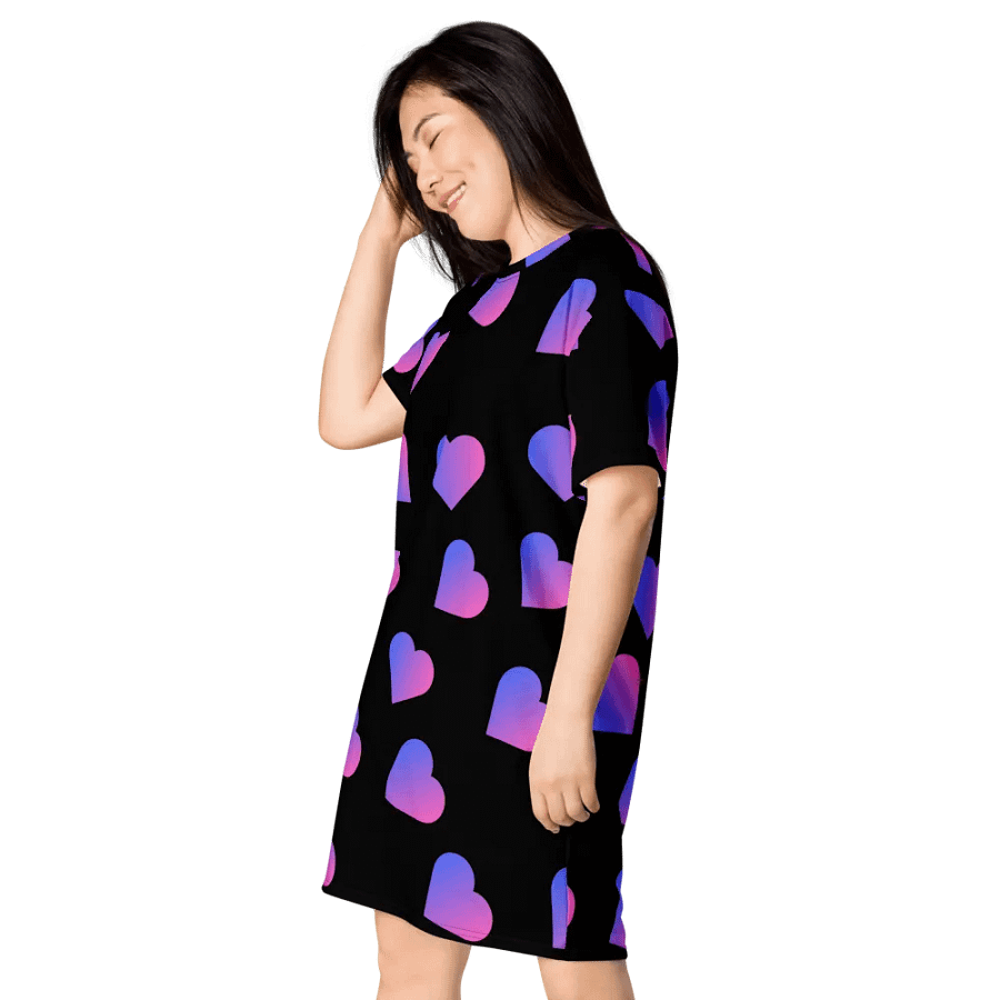 Love Pattern Pink Hearts on Black Background Ladies T Shirt Dress product image (4)