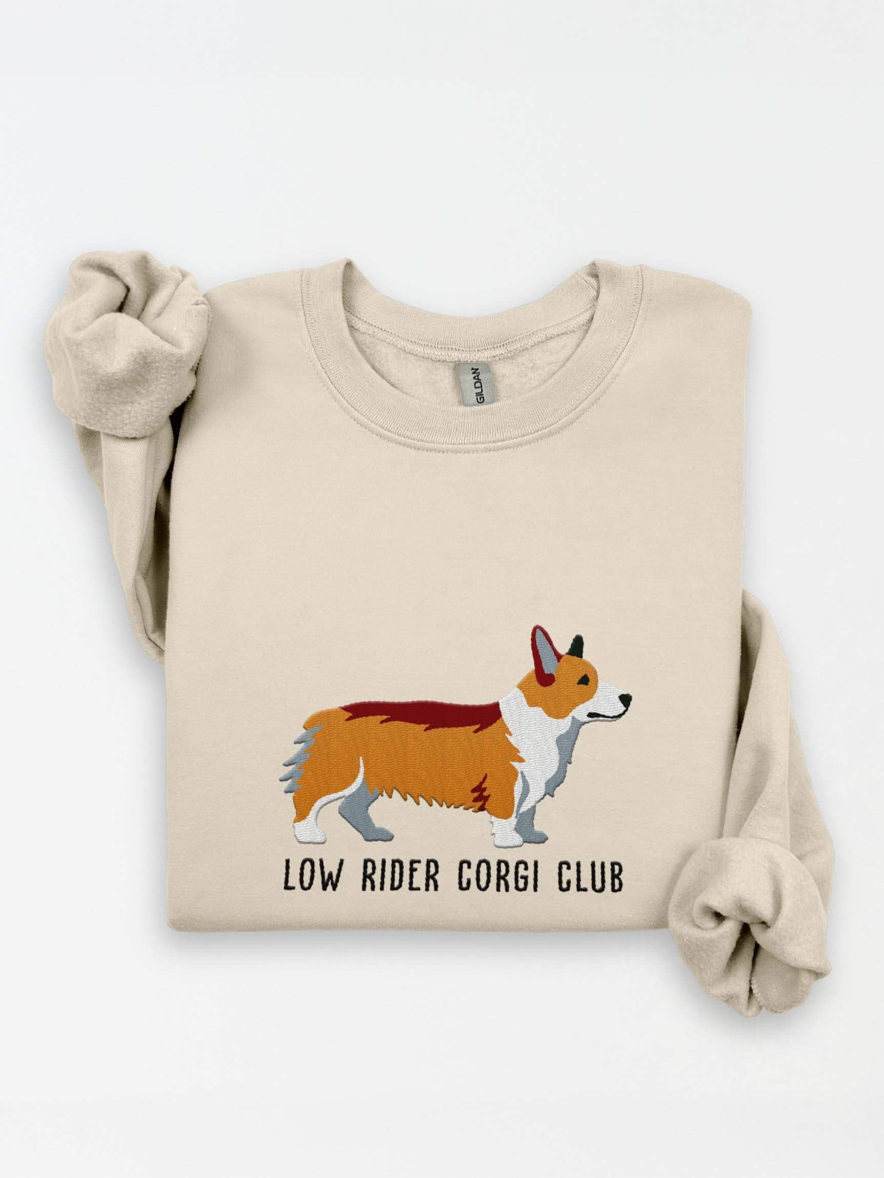 Low Rider Corgi Club Sweatshirt (Embroidered) of a Pembroke Welsh Corgi(Tan) product image (1)
