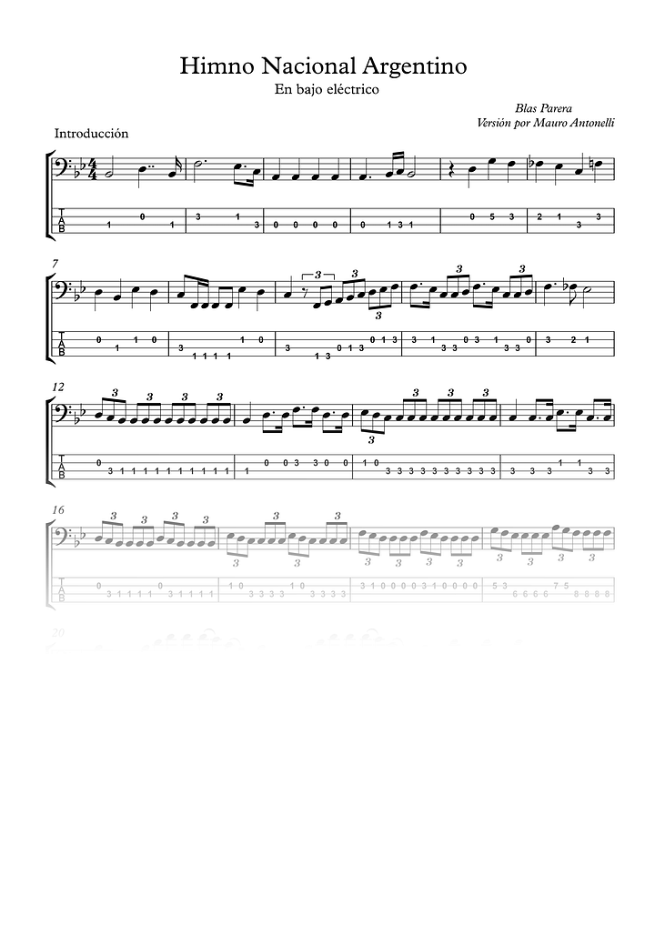 Himno Nacional Argentino en Bajo - Partitura + Tablatura product image (1)