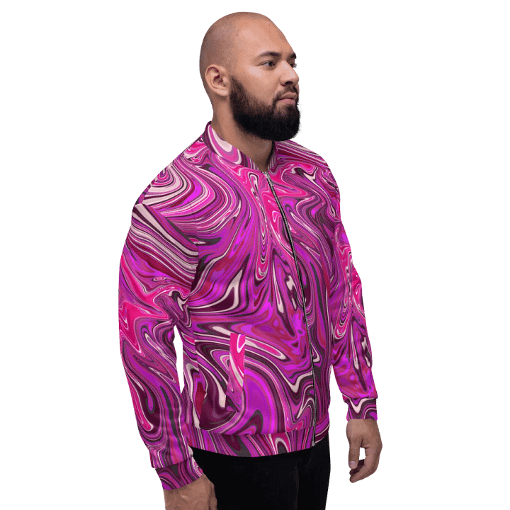 Unisex Bomber Jacket - Pink and Purple Digital Fluid Art product image (2)
