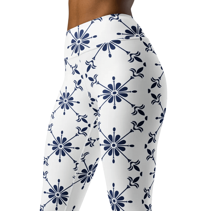Floral Frost High-Waist Leggings - Blue and White Pattern product image (1)