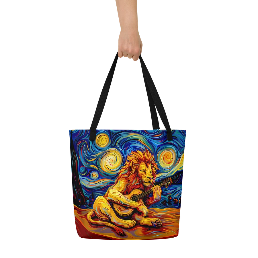 Tote Bag: Trippy Lion Playing Guitar Van Gogh Starry Night Art Style Design product image (9)