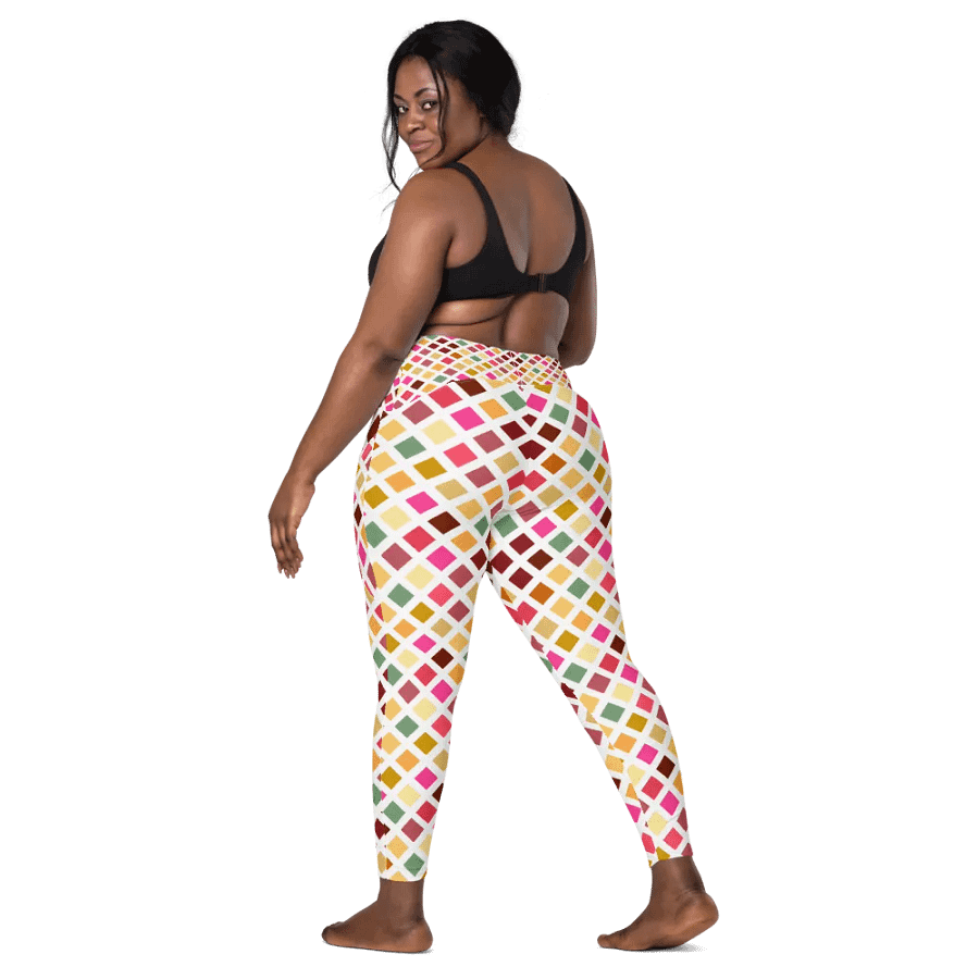 Colorful Square Pattern Design Leggings with Pocket - v9 product image (2)
