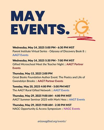 Whether you’re a parent, educator, student, or advocate, there’s something for you on the AAGT calendar this month. Explore g...