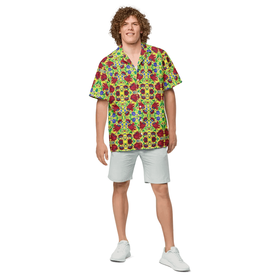 Abstract Red Flowers Unisex Hawaiian Shirt product image (4)