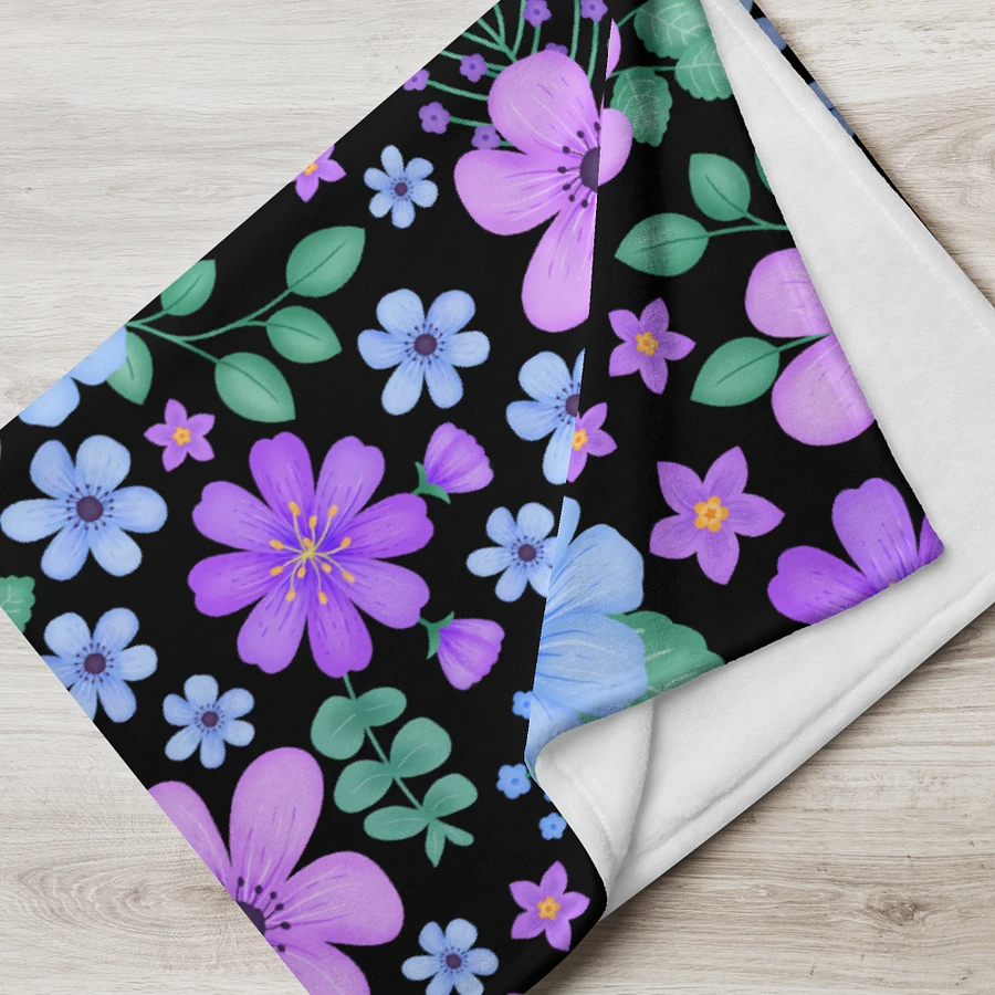 Vibrant Floral Blooms Blue Mauve Purple Blanket - Black product image (6)