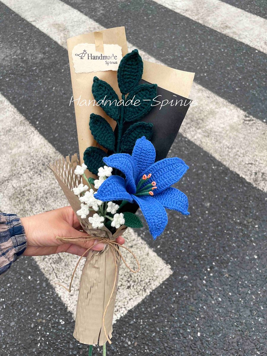 Baby’s Breath + Blue Lily Crochet Knit Bouquet product image (1)
