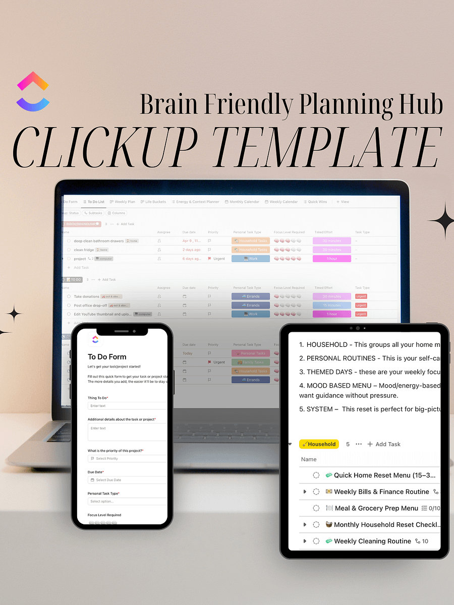 Brain-Friendly Planning Hub (ClickUp Template) product image (1)