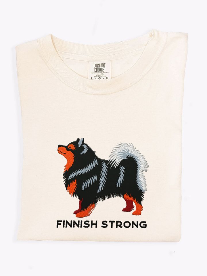 Finnish Strong T-Shirt(Embroidered) of a Finnish Lapphund(Black & Tan) product image (1)