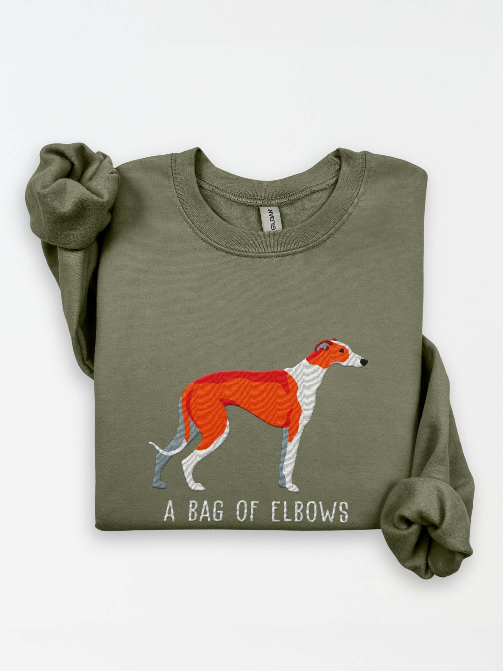 A Bag of Elbows Sweatshirt (Embroidered) of an English Greyhound(Red & White) product image (1)