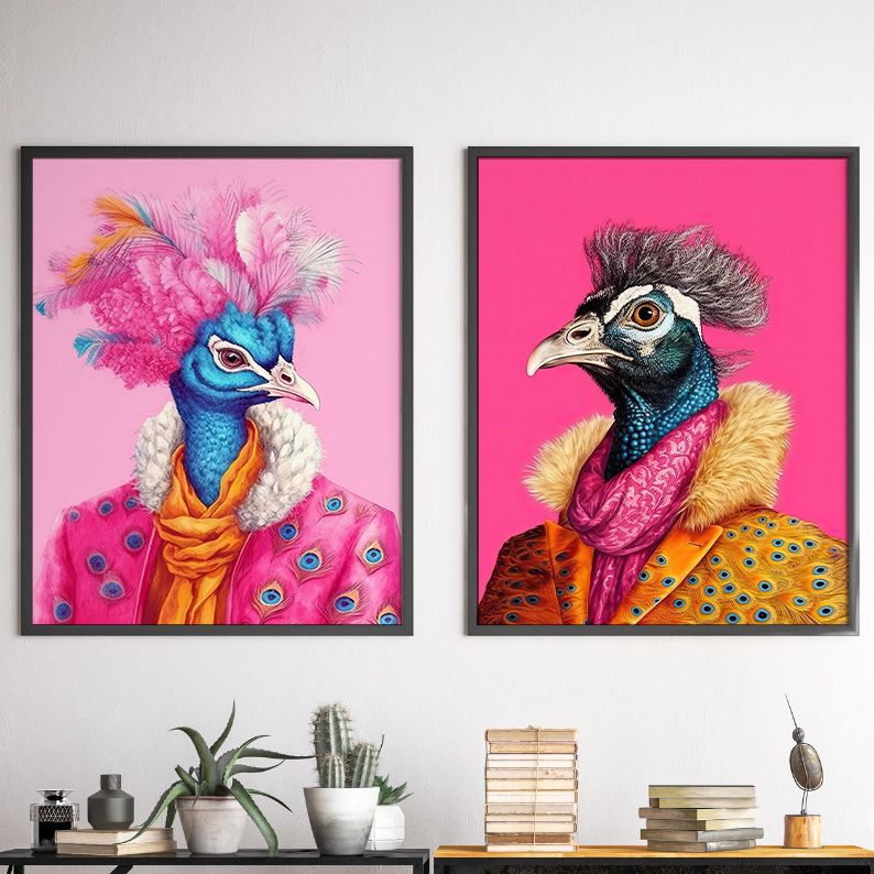 Colorful Animal Fashion Art DIGITAL Print Set of 6 ~Peacock, Panda, Giraffe, Toad, Flamingo~ product image (4)