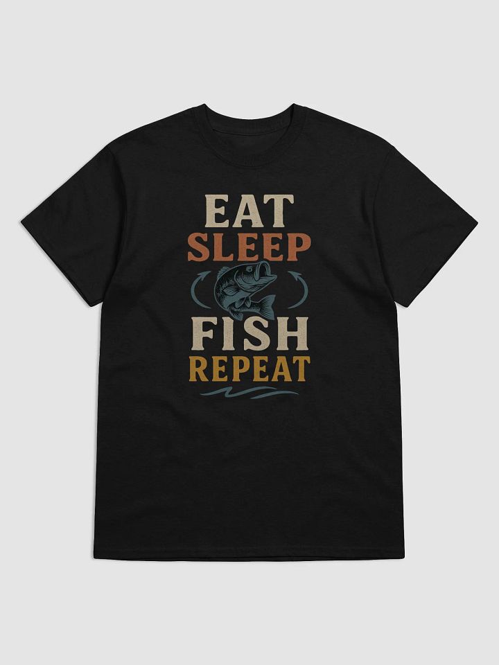 Eat Sleep Fish Repeat T-Shirt – Funny Retro Bass Fishing Graphic Tee product image (1)