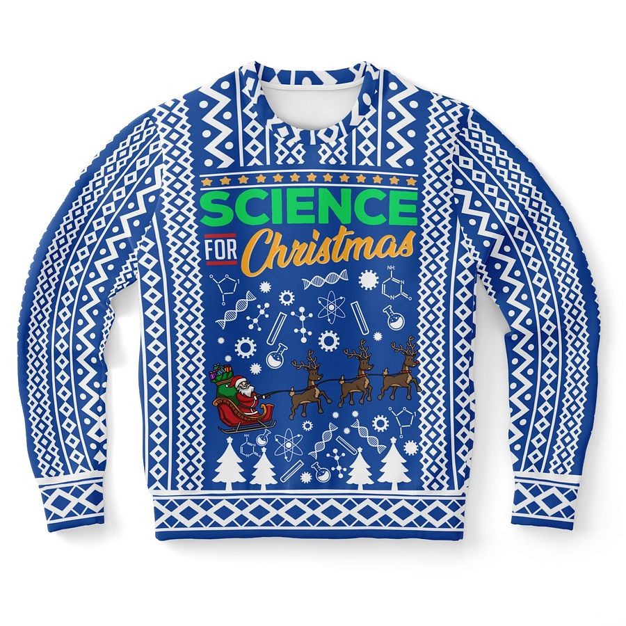 Festive Science-Themed Ugly Christmas Sweater – Fun Geeky Holiday Sweater with Santa and Scientific Symbols product image (9)
