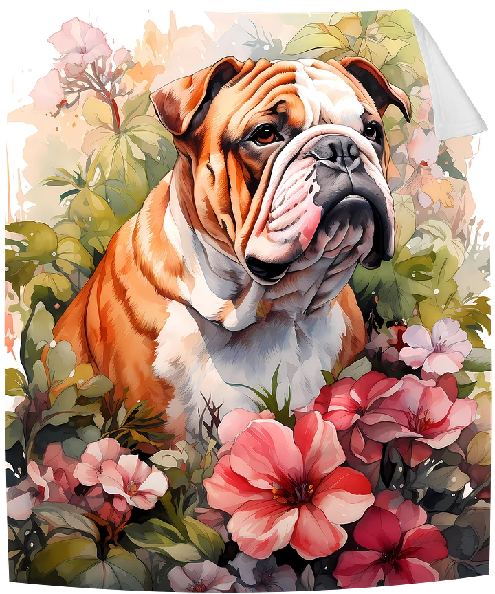 Floral Animal Bulldog with Flowers Hibiscus Dog Lover Throw Blanket product image (1)